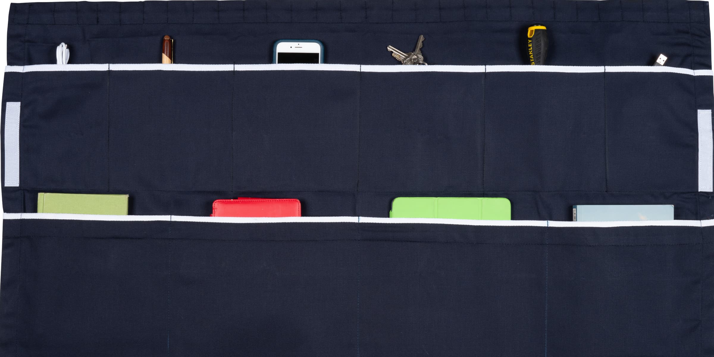 Pocketed rack curtains set in various sizes and colors.