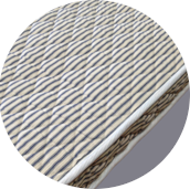 top of coil mattress showing ticking - NAVSEA approved, fire-resistant mattress, shipboard mattress